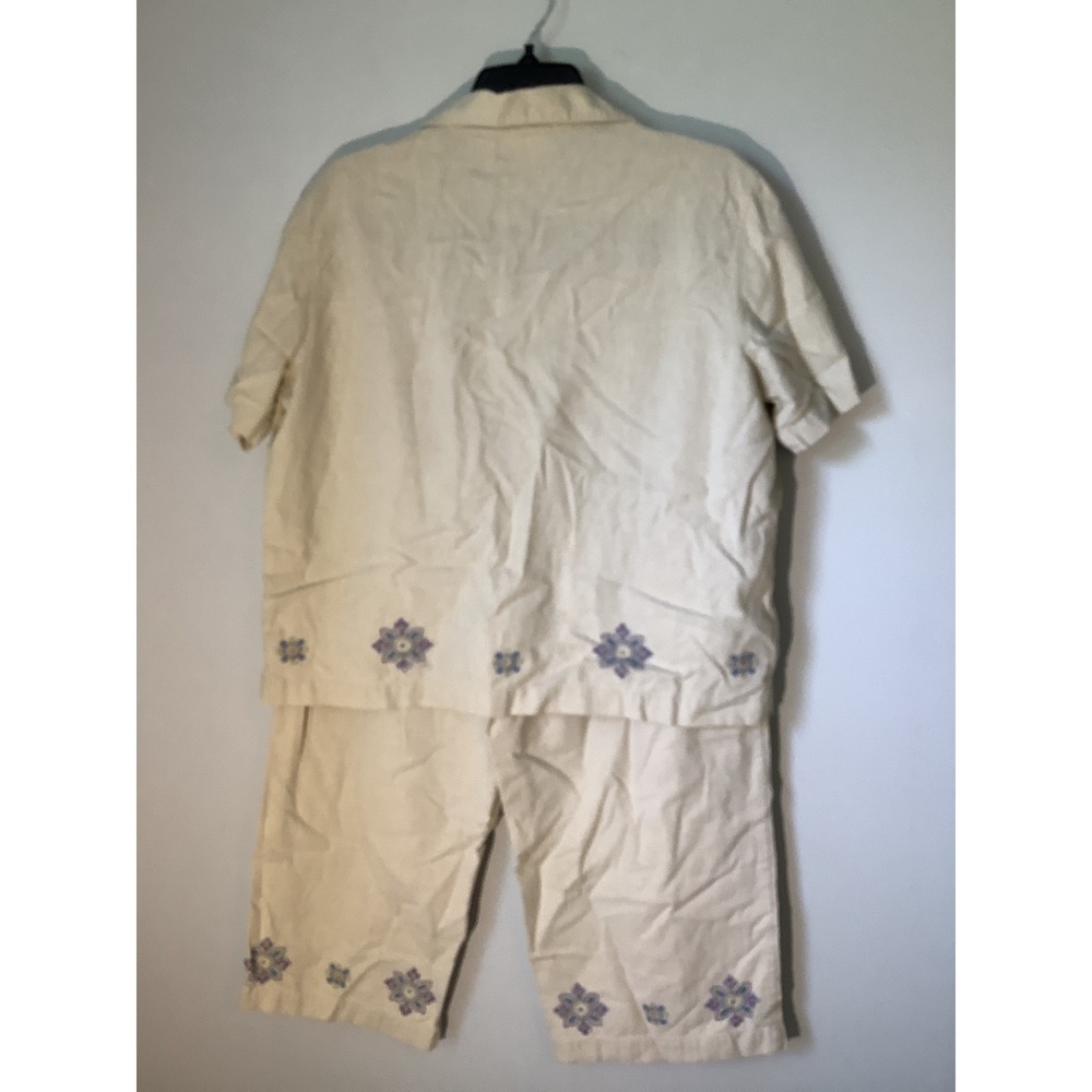 Kim Roger's Linen Blend Outfit Embroidered Floral‎ Details Set Size L - Picture 3 of 10